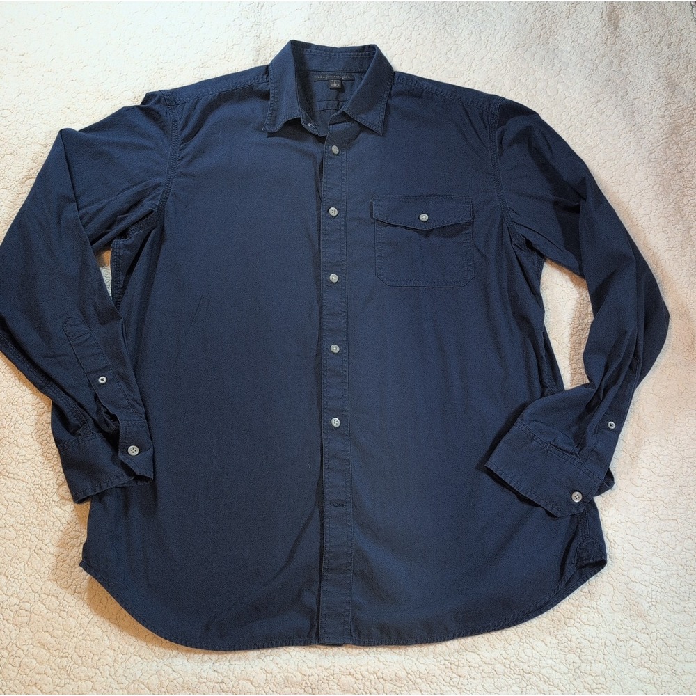 Banana Republic Mens Large Shirt Navy Blue Long Sleeve Button Up Cotton Casual